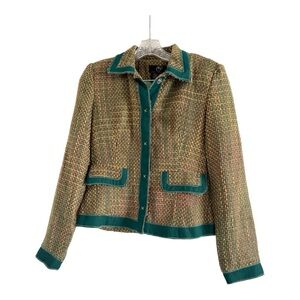 TRUE MEANING Women’s Blue Green Orange Textured Snap Blazer Jacket (Size 0)